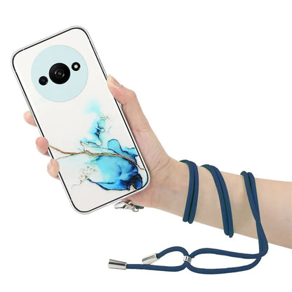 For Xiaomi Redmi A3 Slim Case Hollow Marble Pattern TPU Phone Cover with Lanyard