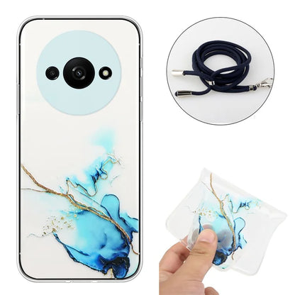 For Xiaomi Redmi A3 Slim Case Hollow Marble Pattern TPU Phone Cover with Lanyard