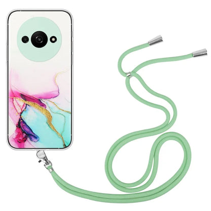 For Xiaomi Redmi A3 Slim Case Hollow Marble Pattern TPU Phone Cover with Lanyard