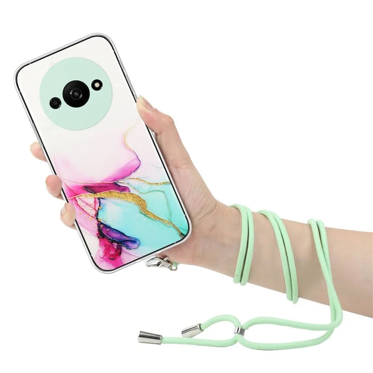 For Xiaomi Redmi A3 Slim Case Hollow Marble Pattern TPU Phone Cover with Lanyard