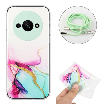 For Xiaomi Redmi A3 Slim Case Hollow Marble Pattern TPU Phone Cover with Lanyard
