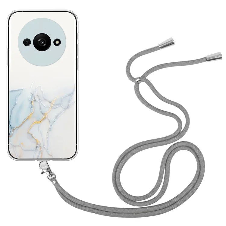 For Xiaomi Redmi A3 Slim Case Hollow Marble Pattern TPU Phone Cover with Lanyard