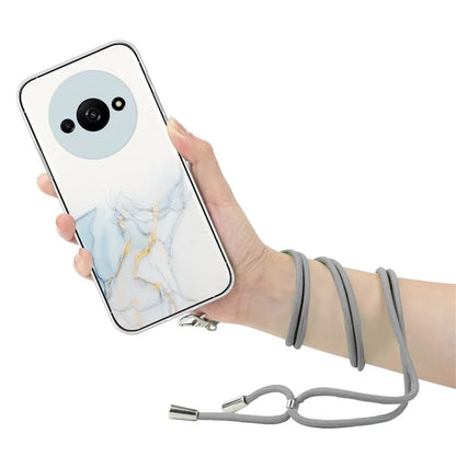 For Xiaomi Redmi A3 Slim Case Hollow Marble Pattern TPU Phone Cover with Lanyard