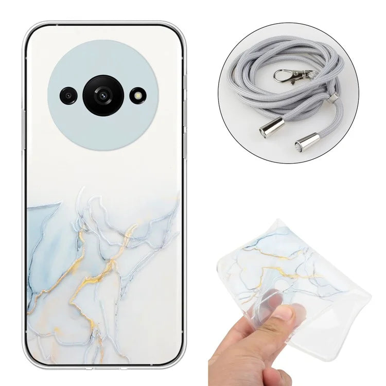 For Xiaomi Redmi A3 Slim Case Hollow Marble Pattern TPU Phone Cover with Lanyard