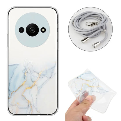 For Xiaomi Redmi A3 Slim Case Hollow Marble Pattern TPU Phone Cover with Lanyard