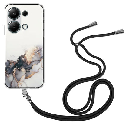 For Xiaomi Redmi Note 13 Pro 4G / Poco M6 Pro 4G TPU Case Hollow Marble Pattern Slim Phone Cover with Lanyard