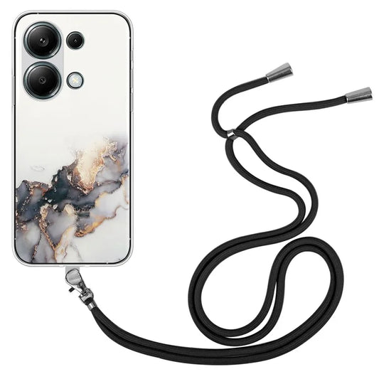 For Xiaomi Redmi Note 13 Pro 4G / Poco M6 Pro 4G TPU Case Hollow Marble Pattern Slim Phone Cover with Lanyard