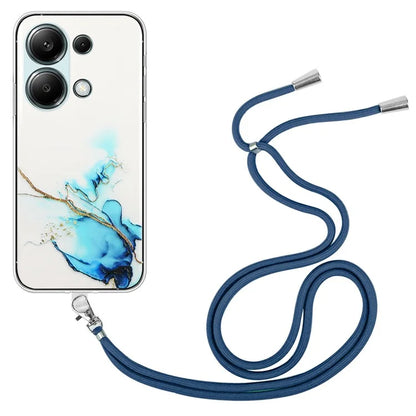 For Xiaomi Redmi Note 13 Pro 4G / Poco M6 Pro 4G TPU Case Hollow Marble Pattern Slim Phone Cover with Lanyard