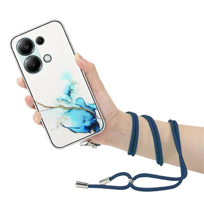 For Xiaomi Redmi Note 13 Pro 4G / Poco M6 Pro 4G TPU Case Hollow Marble Pattern Slim Phone Cover with Lanyard