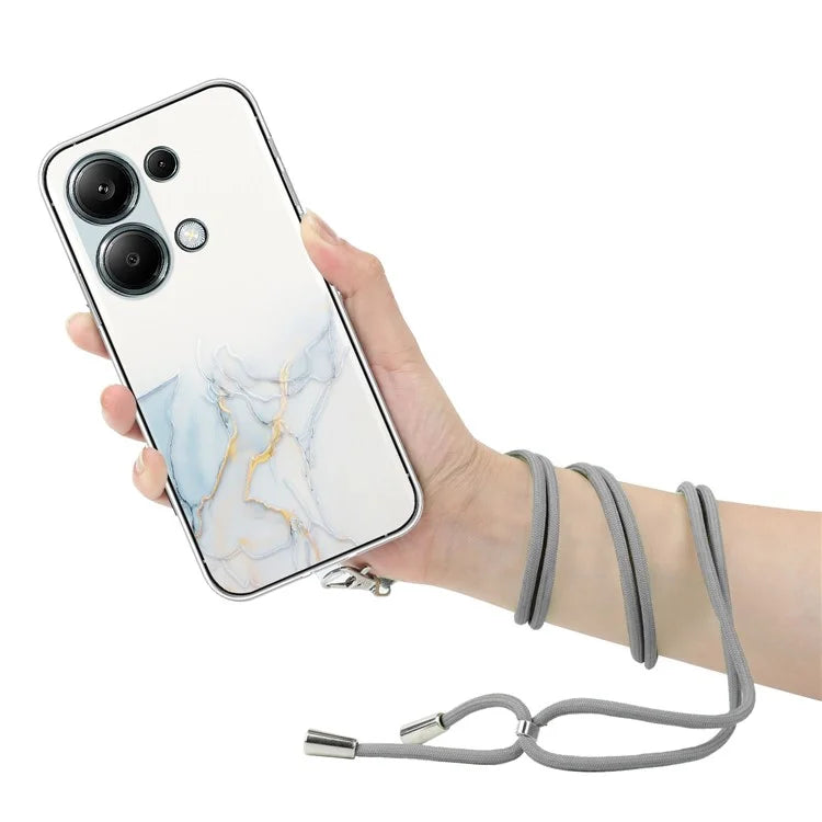 For Xiaomi Redmi Note 13 Pro 4G / Poco M6 Pro 4G TPU Case Hollow Marble Pattern Slim Phone Cover with Lanyard