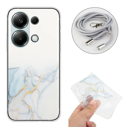 For Xiaomi Redmi Note 13 Pro 4G / Poco M6 Pro 4G TPU Case Hollow Marble Pattern Slim Phone Cover with Lanyard