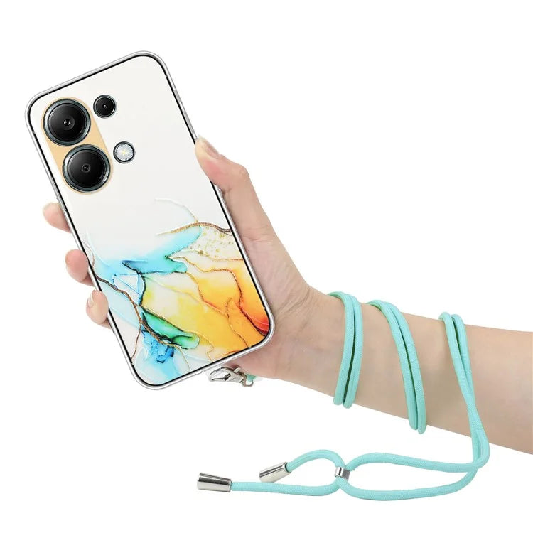 For Xiaomi Redmi Note 13 Pro 4G / Poco M6 Pro 4G TPU Case Hollow Marble Pattern Slim Phone Cover with Lanyard