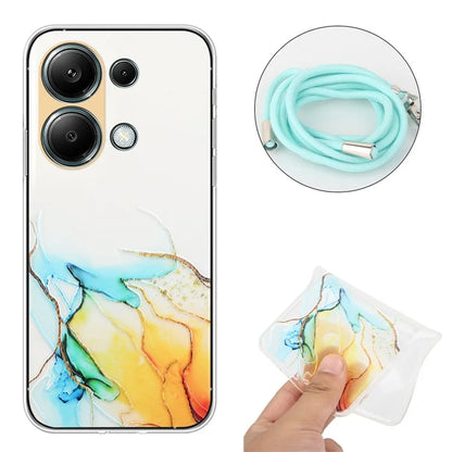 For Xiaomi Redmi Note 13 Pro 4G / Poco M6 Pro 4G TPU Case Hollow Marble Pattern Slim Phone Cover with Lanyard