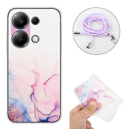 For Xiaomi Redmi Note 13 Pro 4G / Poco M6 Pro 4G TPU Case Hollow Marble Pattern Slim Phone Cover with Lanyard