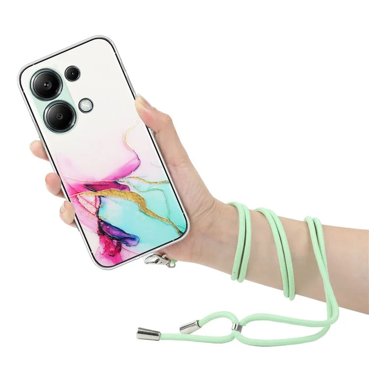 For Xiaomi Redmi Note 13 Pro 4G / Poco M6 Pro 4G TPU Case Hollow Marble Pattern Slim Phone Cover with Lanyard
