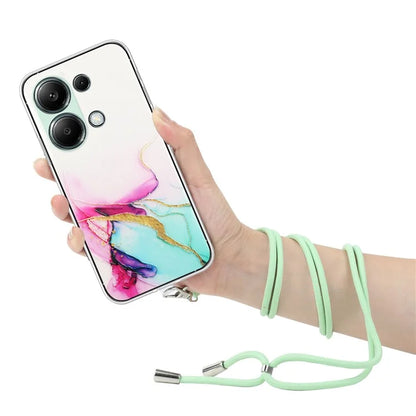For Xiaomi Redmi Note 13 Pro 4G / Poco M6 Pro 4G TPU Case Hollow Marble Pattern Slim Phone Cover with Lanyard