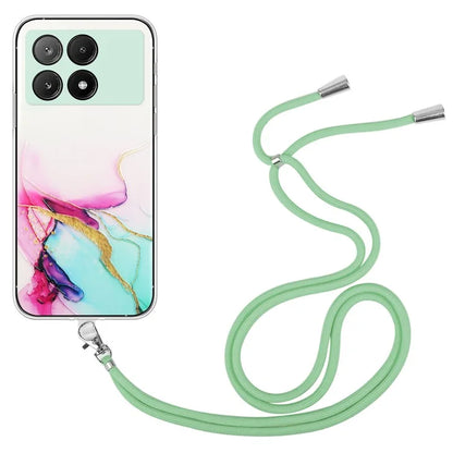 For Xiaomi Poco X6 Pro 5G / Redmi K70E 5G Cell Phone Case Hollow Marble Pattern TPU Cover with Lanyard