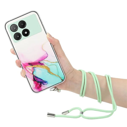 For Xiaomi Poco X6 Pro 5G / Redmi K70E 5G Cell Phone Case Hollow Marble Pattern TPU Cover with Lanyard