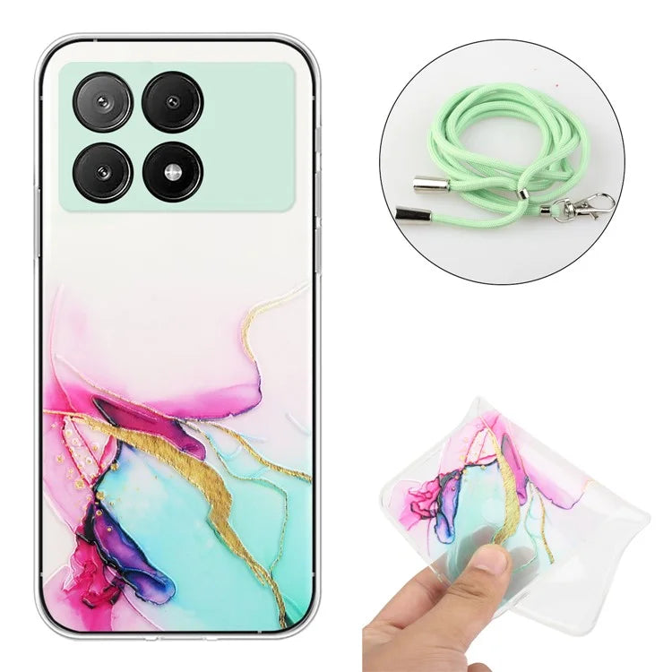 For Xiaomi Poco X6 Pro 5G / Redmi K70E 5G Cell Phone Case Hollow Marble Pattern TPU Cover with Lanyard