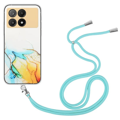 For Xiaomi Poco X6 Pro 5G / Redmi K70E 5G Cell Phone Case Hollow Marble Pattern TPU Cover with Lanyard