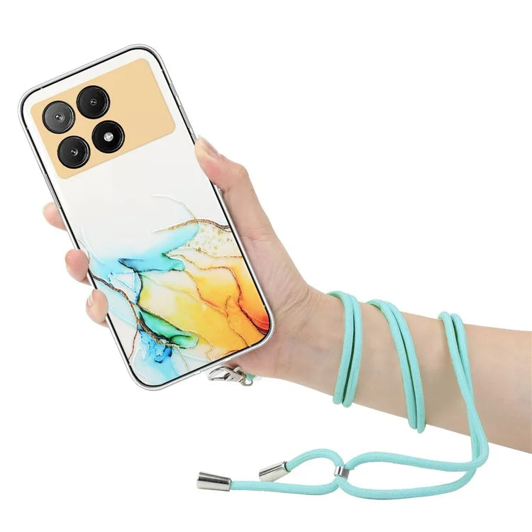 For Xiaomi Poco X6 Pro 5G / Redmi K70E 5G Cell Phone Case Hollow Marble Pattern TPU Cover with Lanyard