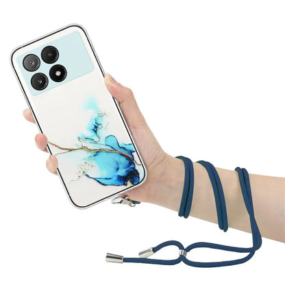 For Xiaomi Poco X6 Pro 5G / Redmi K70E 5G Cell Phone Case Hollow Marble Pattern TPU Cover with Lanyard