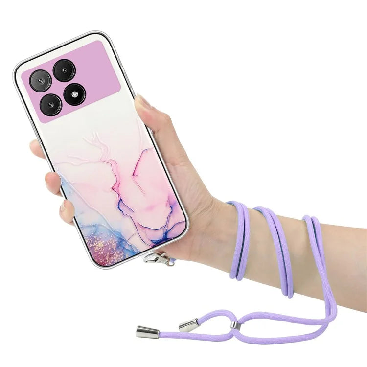 For Xiaomi Poco X6 Pro 5G / Redmi K70E 5G Cell Phone Case Hollow Marble Pattern TPU Cover with Lanyard