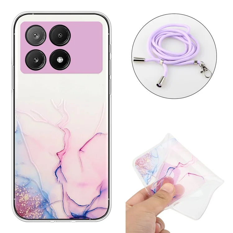 For Xiaomi Poco X6 Pro 5G / Redmi K70E 5G Cell Phone Case Hollow Marble Pattern TPU Cover with Lanyard