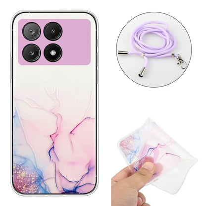 For Xiaomi Poco X6 Pro 5G / Redmi K70E 5G Cell Phone Case Hollow Marble Pattern TPU Cover with Lanyard