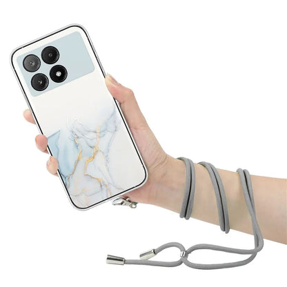 For Xiaomi Poco X6 Pro 5G / Redmi K70E 5G Cell Phone Case Hollow Marble Pattern TPU Cover with Lanyard