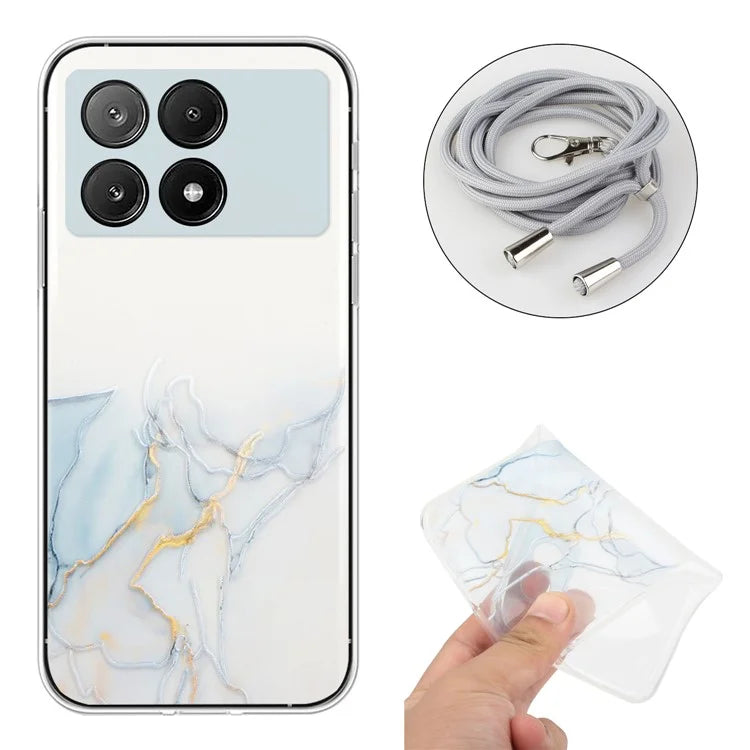 For Xiaomi Poco X6 Pro 5G / Redmi K70E 5G Cell Phone Case Hollow Marble Pattern TPU Cover with Lanyard