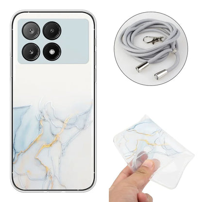 For Xiaomi Poco X6 Pro 5G / Redmi K70E 5G Cell Phone Case Hollow Marble Pattern TPU Cover with Lanyard