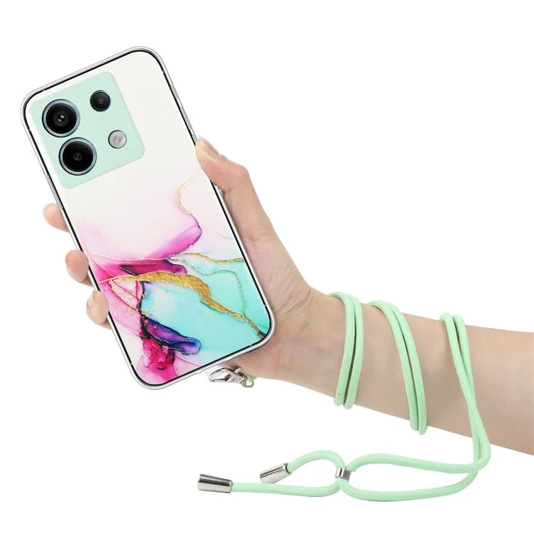 For Xiaomi Poco X6 5G / Redmi Note 13 Pro 5G Shockproof Case Marble Pattern TPU Phone Cover with Lanyard
