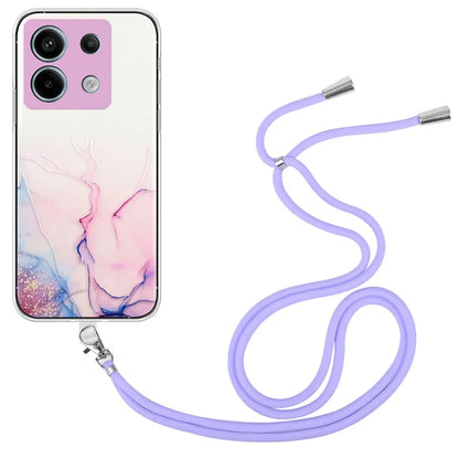 For Xiaomi Poco X6 5G / Redmi Note 13 Pro 5G Shockproof Case Marble Pattern TPU Phone Cover with Lanyard