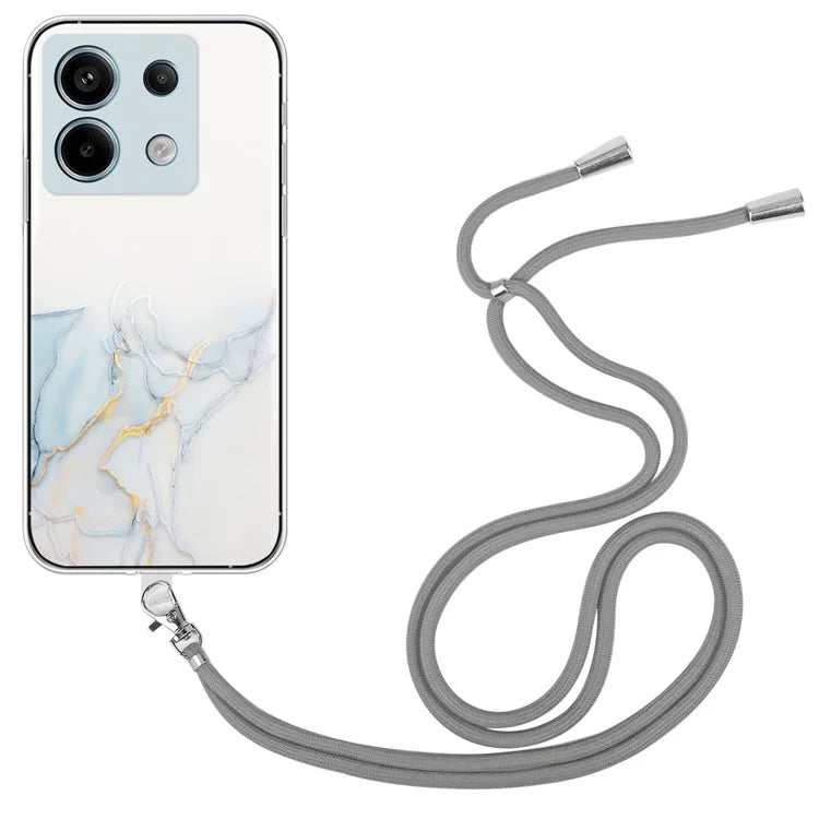 For Xiaomi Poco X6 5G / Redmi Note 13 Pro 5G Shockproof Case Marble Pattern TPU Phone Cover with Lanyard