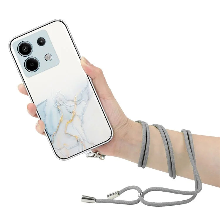 For Xiaomi Poco X6 5G / Redmi Note 13 Pro 5G Shockproof Case Marble Pattern TPU Phone Cover with Lanyard