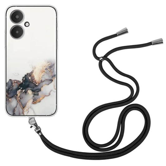 For Xiaomi Poco M6 5G / Redmi 13C 5G / Redmi 13R 5G TPU Case Marble Pattern Phone Cover with Lanyard