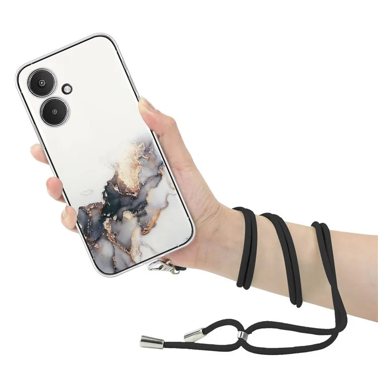 For Xiaomi Poco M6 5G / Redmi 13C 5G / Redmi 13R 5G TPU Case Marble Pattern Phone Cover with Lanyard