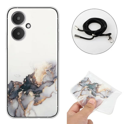For Xiaomi Poco M6 5G / Redmi 13C 5G / Redmi 13R 5G TPU Case Marble Pattern Phone Cover with Lanyard
