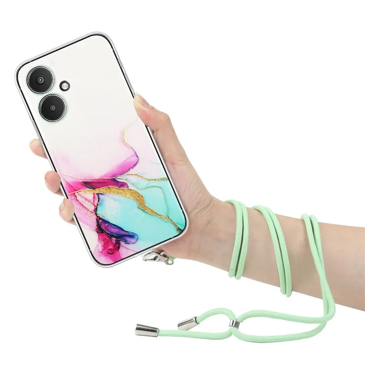 For Xiaomi Poco M6 5G / Redmi 13C 5G / Redmi 13R 5G TPU Case Marble Pattern Phone Cover with Lanyard