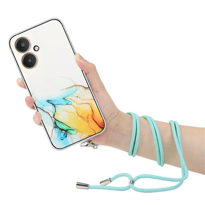 For Xiaomi Poco M6 5G / Redmi 13C 5G / Redmi 13R 5G TPU Case Marble Pattern Phone Cover with Lanyard