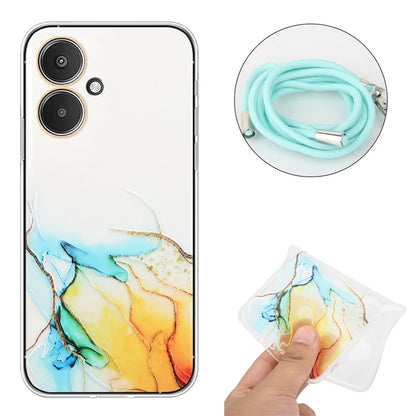 For Xiaomi Poco M6 5G / Redmi 13C 5G / Redmi 13R 5G TPU Case Marble Pattern Phone Cover with Lanyard