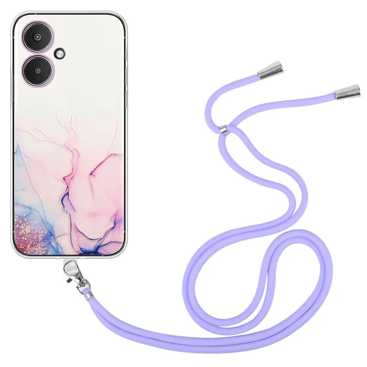 For Xiaomi Poco M6 5G / Redmi 13C 5G / Redmi 13R 5G TPU Case Marble Pattern Phone Cover with Lanyard