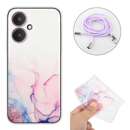 For Xiaomi Poco M6 5G / Redmi 13C 5G / Redmi 13R 5G TPU Case Marble Pattern Phone Cover with Lanyard