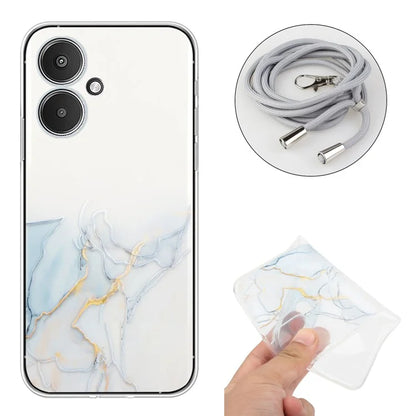 For Xiaomi Poco M6 5G / Redmi 13C 5G / Redmi 13R 5G TPU Case Marble Pattern Phone Cover with Lanyard
