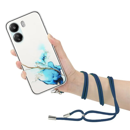 For Xiaomi Poco C65 4G / Redmi 13C 4G Case Marble Pattern Anti-drop TPU Phone Cover with Lanyard