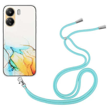 For Xiaomi Poco C65 4G / Redmi 13C 4G Case Marble Pattern Anti-drop TPU Phone Cover with Lanyard