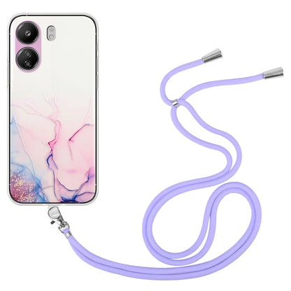 For Xiaomi Poco C65 4G / Redmi 13C 4G Case Marble Pattern Anti-drop TPU Phone Cover with Lanyard