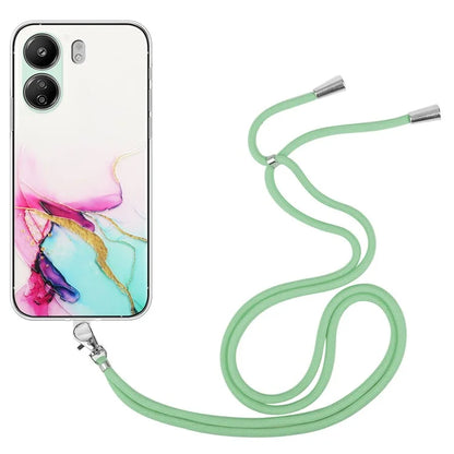 For Xiaomi Poco C65 4G / Redmi 13C 4G Case Marble Pattern Anti-drop TPU Phone Cover with Lanyard