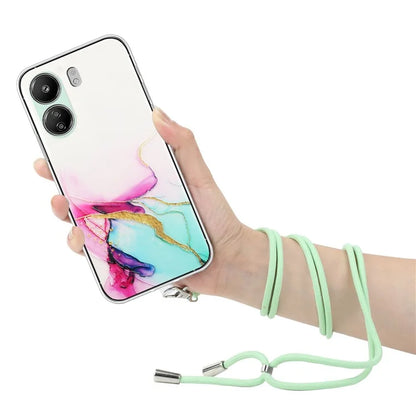 For Xiaomi Poco C65 4G / Redmi 13C 4G Case Marble Pattern Anti-drop TPU Phone Cover with Lanyard